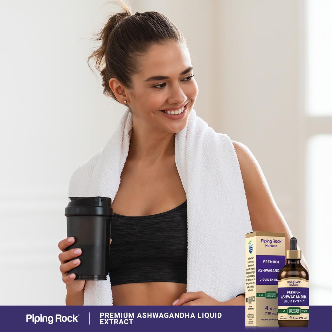4 fl oz Piping Rock Ashwagandha Liquid Drops - Premium Herbal Root Extract Tincture - Alcohol Free, Vegetarian, Non-GMO, Gluten Free