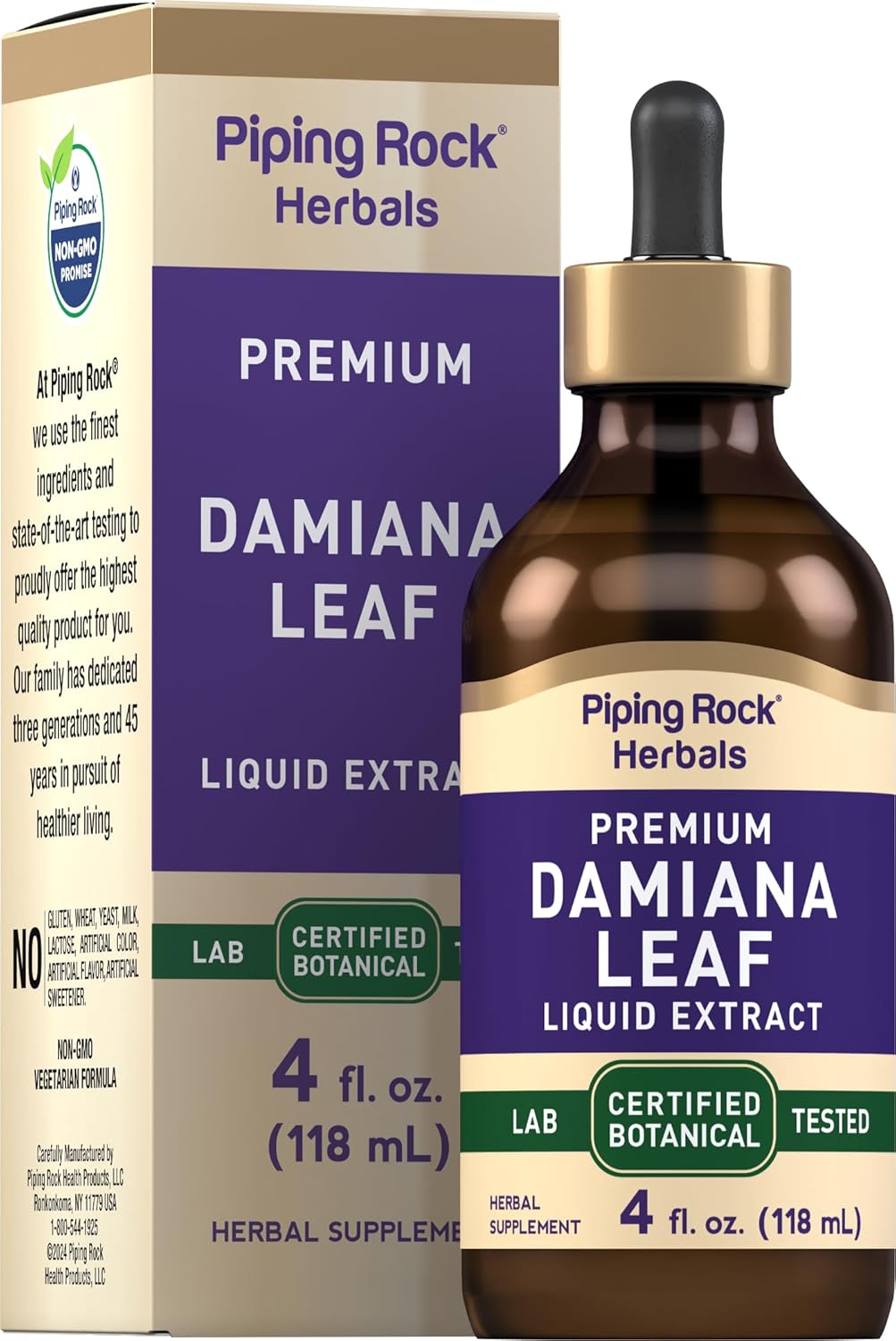 4 fl oz Piping Rock Damiana Leaf Tincture | Liquid Extract Drops | Vegetarian & Non-Alcoholic | Non GMO & Gluten Free