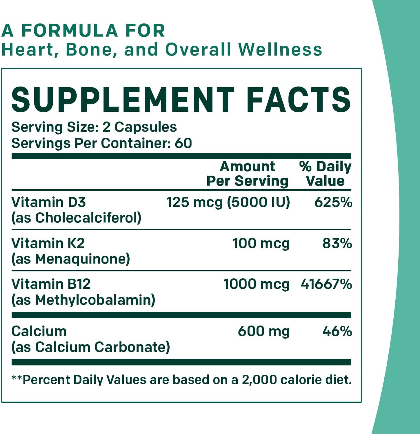 4-in-1 Calcium Supplements with Vitamin D3 K2 for Heart, Bone & Health - Gluten-Free, Vegan (120 ct)