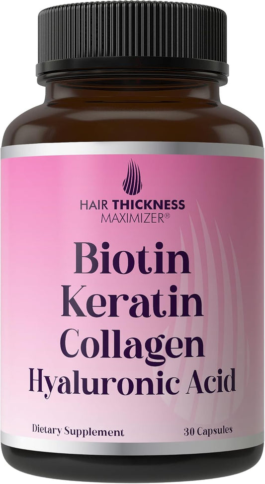4-in-1 Hair Growth Vitamins with Biotin, Keratin, Marine Collagen & Hyaluronic Acid - Hair Thickening Complex for Women & Men, 10000mcg Biotin Capsules
