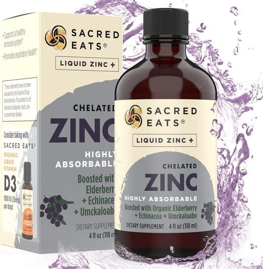 4-in-1 Immune Support Supplement with Liquid Zinc, Organic Elderberry, and Echinacea for Adults & Kids | High Quercetin | Great Taste | Alcohol & Gluten Free | Non GMO | 4.0 Oz