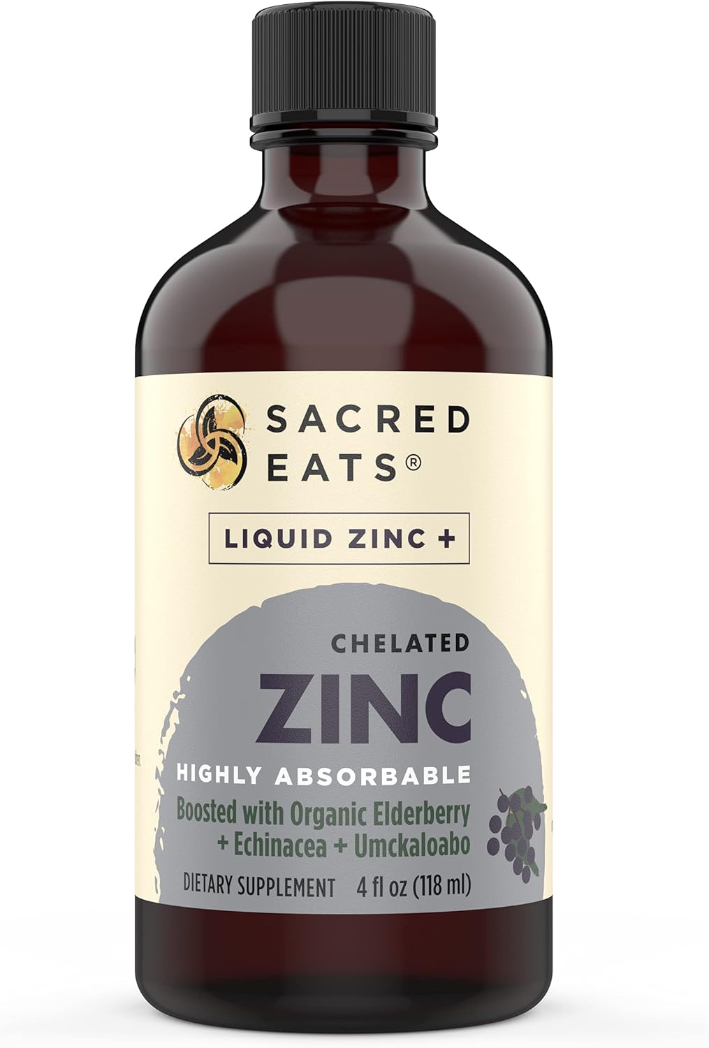 4-in-1 Immune Support Supplement with Liquid Zinc, Organic Elderberry, and Echinacea for Adults & Kids | High Quercetin | Great Taste | Alcohol & Gluten Free | Non GMO | 4.0 Oz