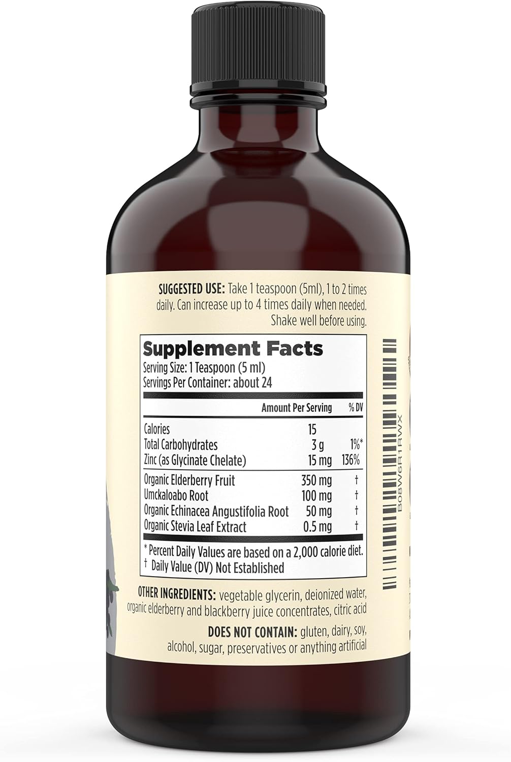 4-in-1 Immune Support Supplement with Liquid Zinc, Organic Elderberry, and Echinacea for Adults & Kids | High Quercetin | Great Taste | Alcohol & Gluten Free | Non GMO | 4.0 Oz