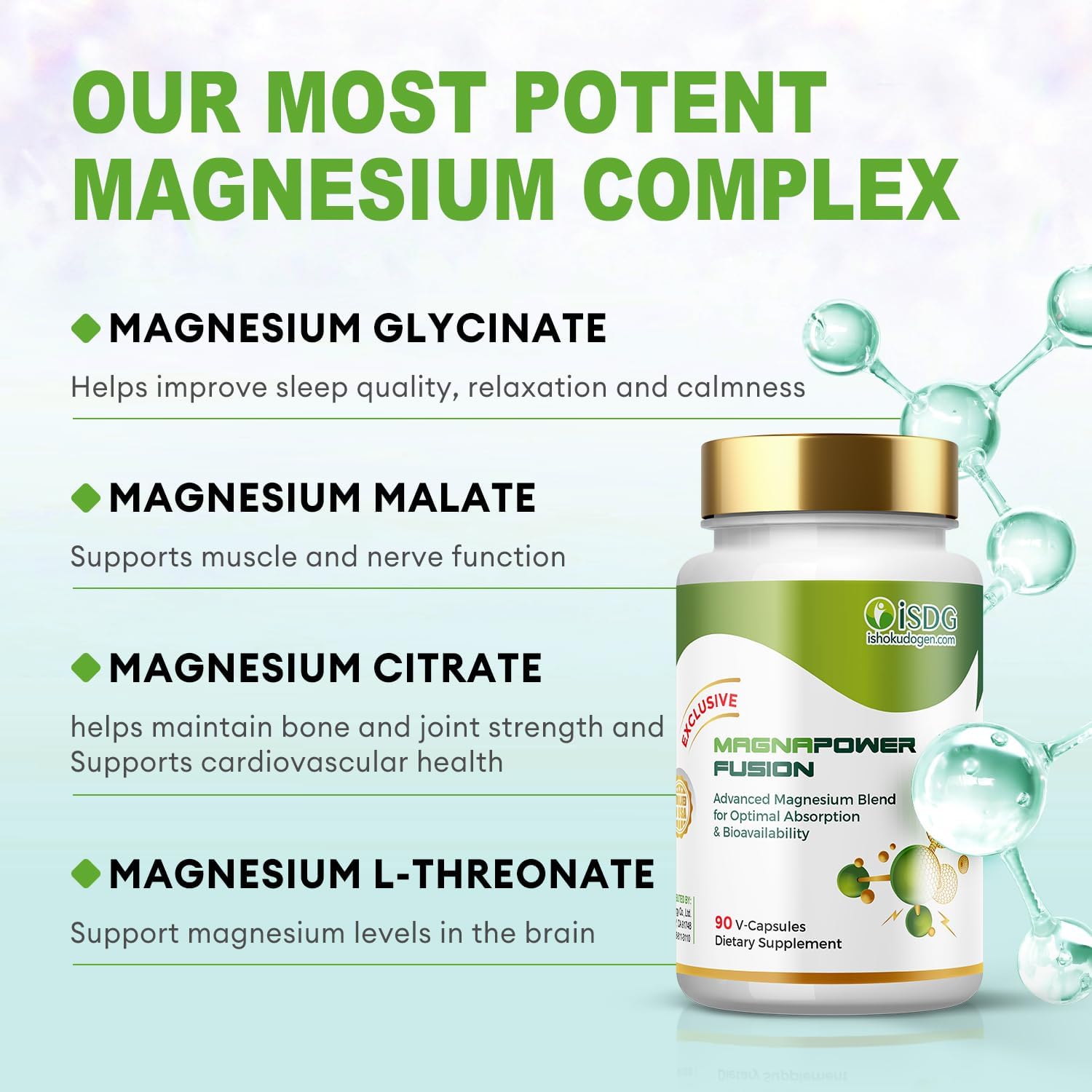 4-in-1 Magnesium Complex Supplement for Muscle, Heart, Stress Relief & Sleep Quality - 300mg - Vegan & Non-GMO - 180 Capsules