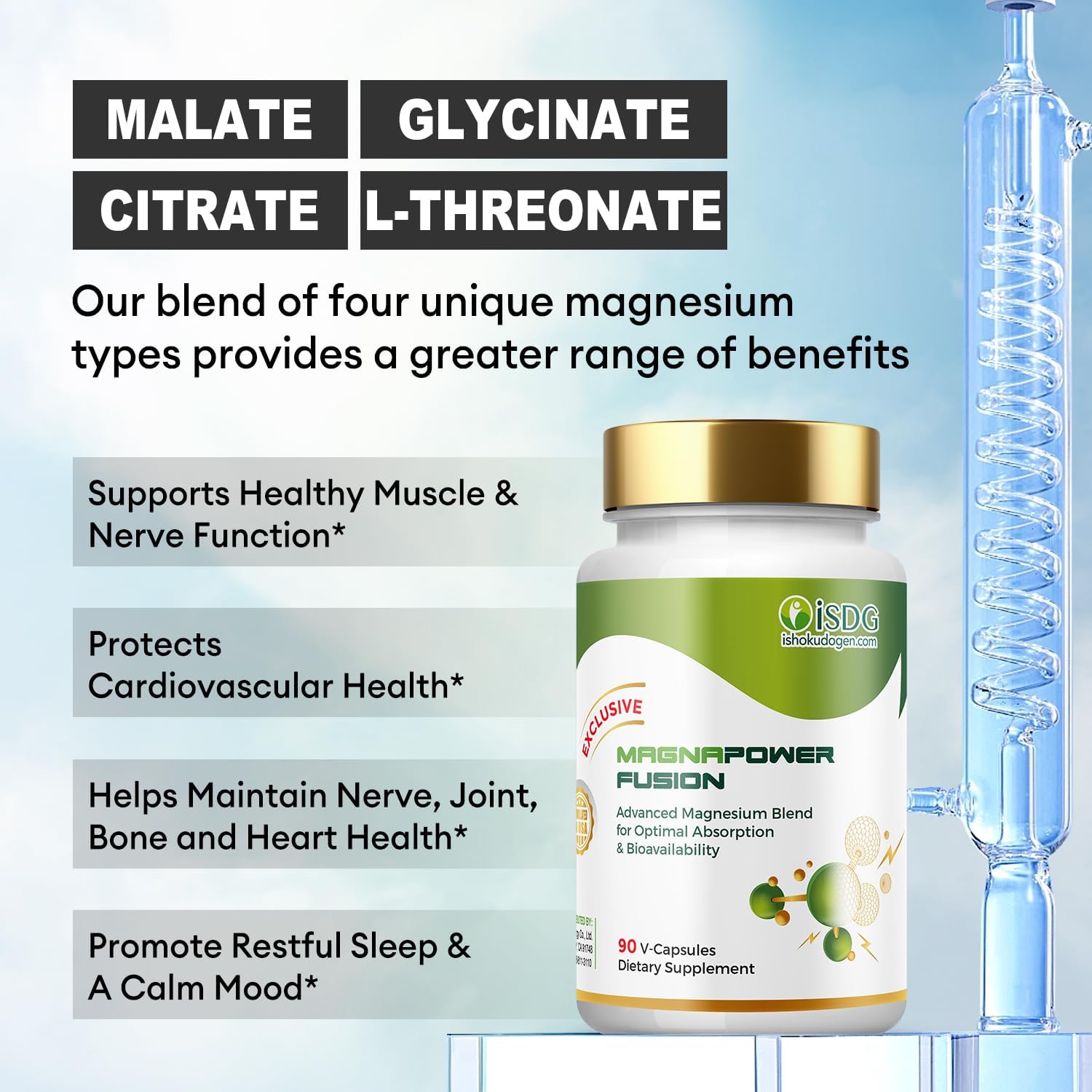 4-in-1 Magnesium Complex Supplement for Muscle, Heart, Stress Relief & Sleep Quality - 300mg - Vegan & Non-GMO - 180 Capsules