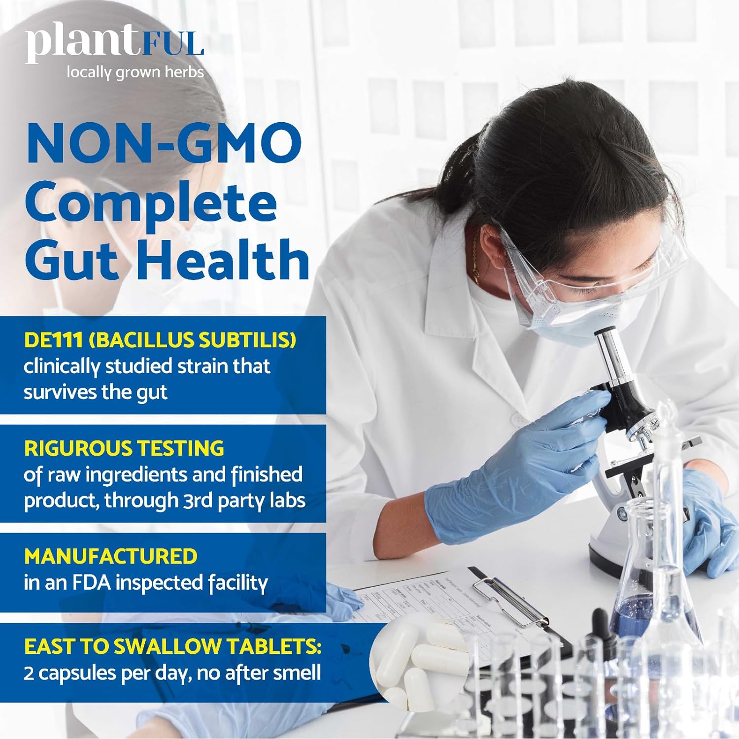 4-in-1 Plantful Research Pre Post Probiotics & Digestive Enzymes - Gut Health Support for Women & Men - Gas & Bloating Relief - 60 Non GMO Capsules