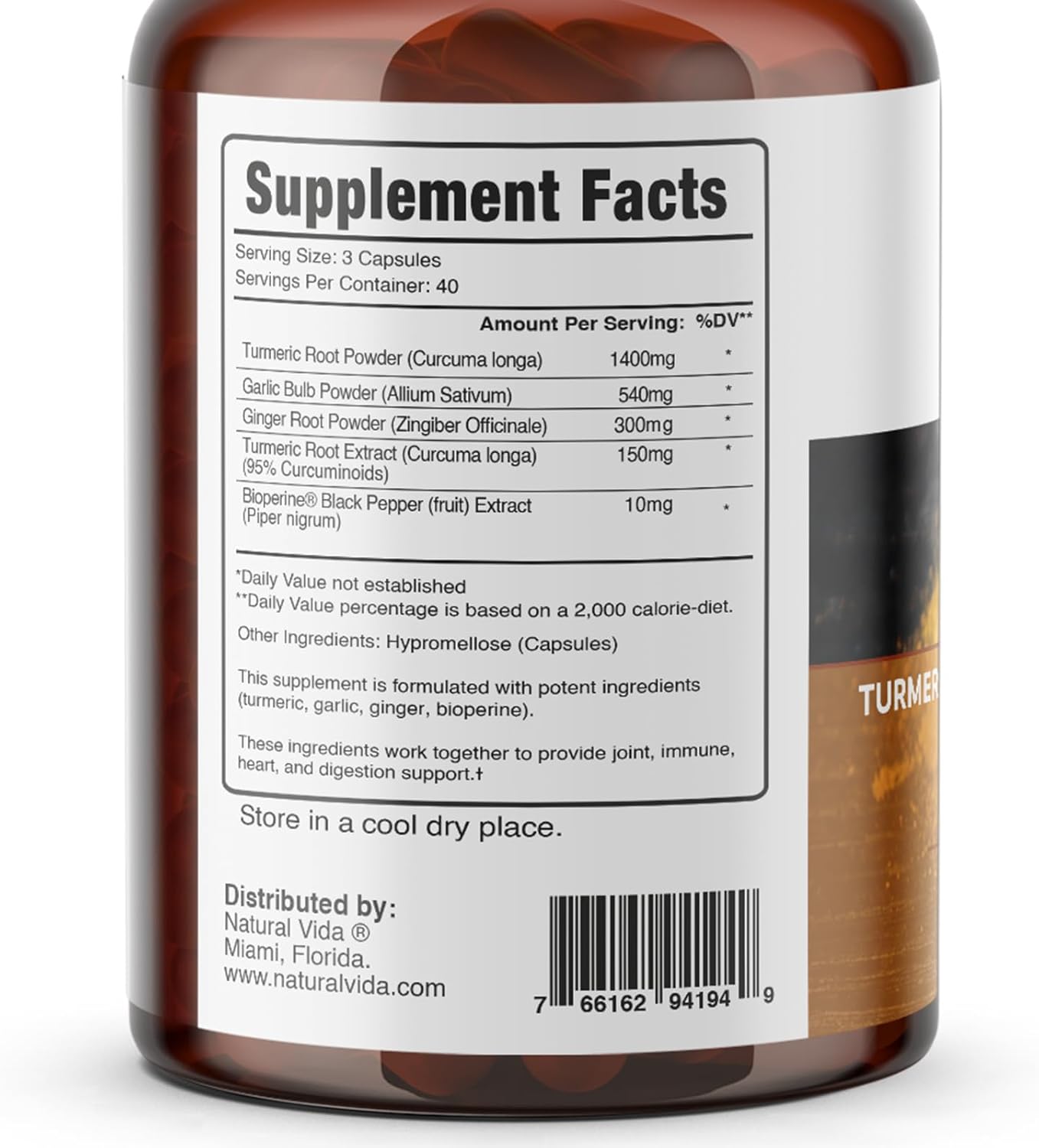 4-in-1 Turmeric Garlic Ginger with Bioperine Capsules - 2,400 mg Curcumin Supplement for Joint, Digestion, and Immune Support