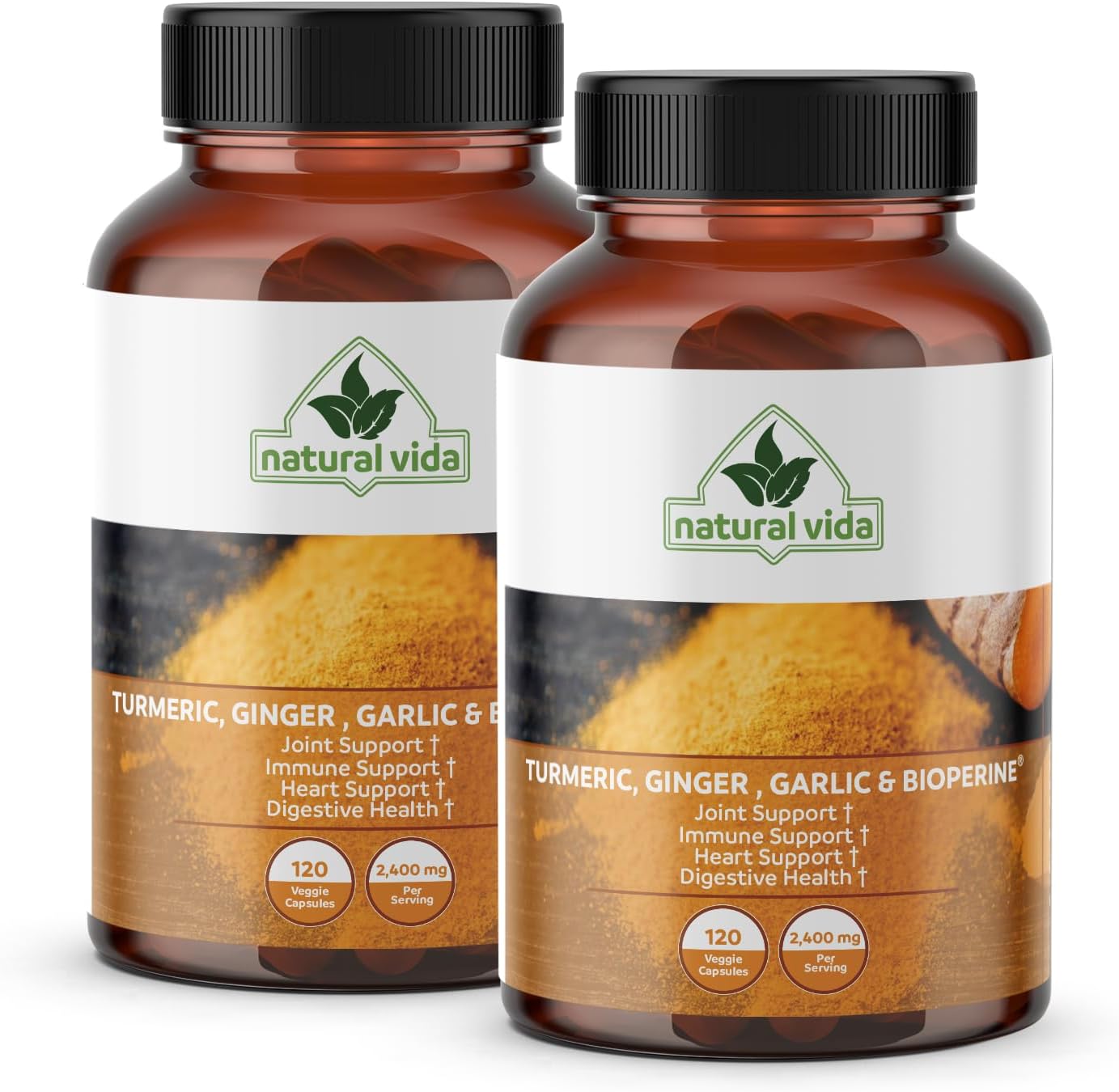 4-in-1 Turmeric Garlic Ginger with Bioperine Capsules - 2,400 mg Curcumin Supplement for Joint, Digestion, and Immune Support