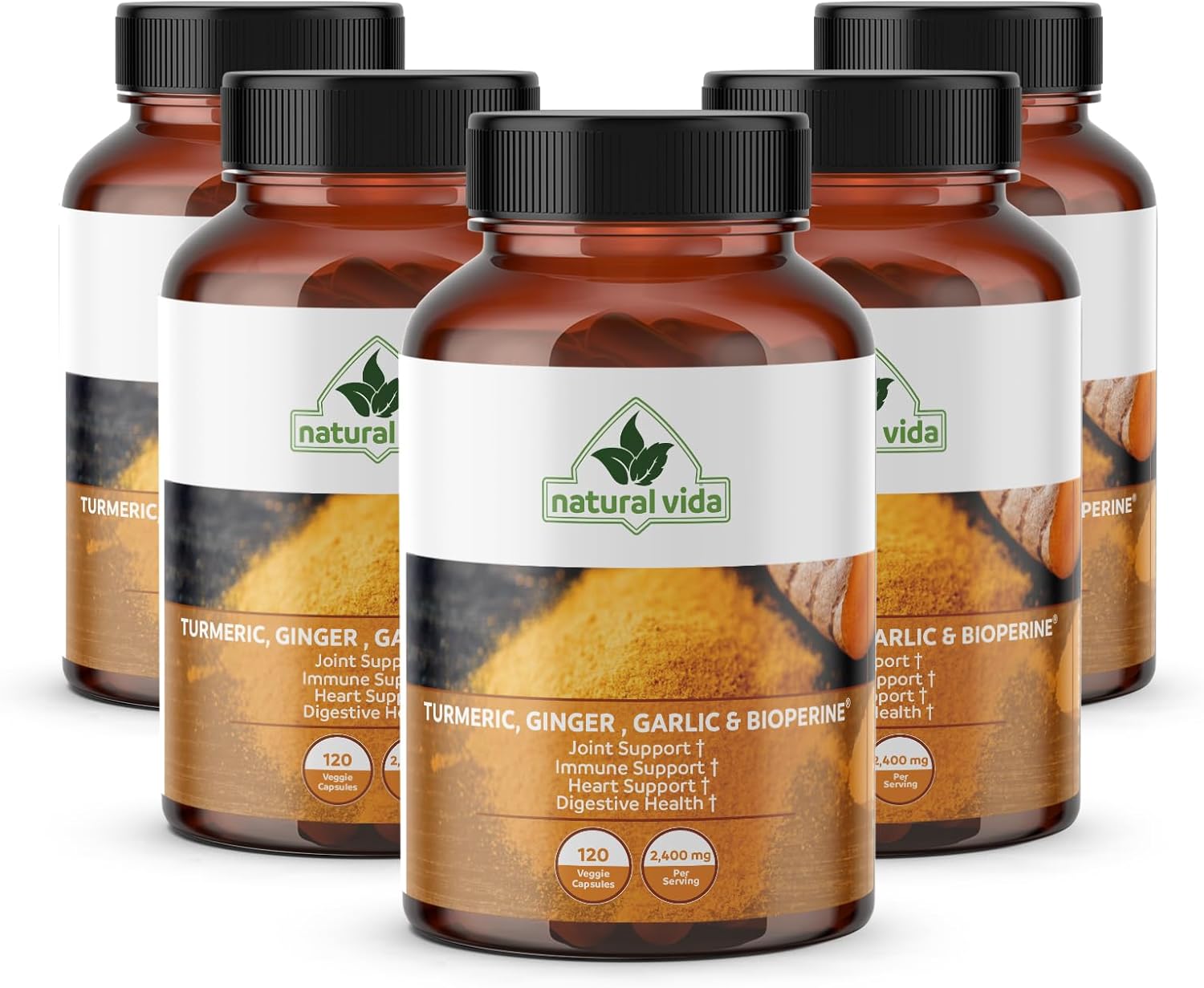 4-in-1 Turmeric Garlic Ginger with Bioperine Capsules - 2,400 mg Curcumin Supplement for Joint, Digestion, and Immune Support