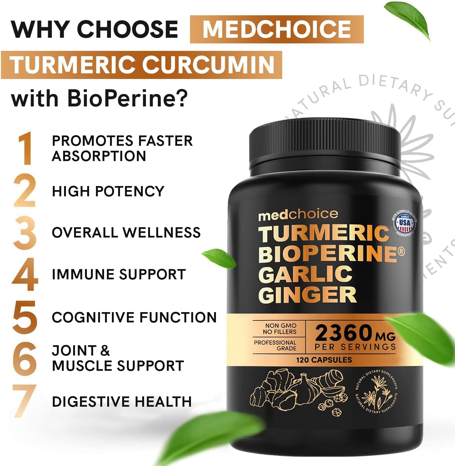4-in-1 Turmeric Ginger Root Capsules with Garlic - Joint, Digestion & Immune Support - 480 ct x 4 Pack