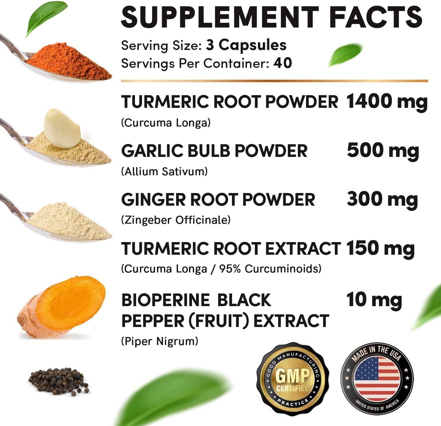 4-in-1 Turmeric Ginger Root Capsules with Garlic - Joint, Digestion & Immune Support - 480 ct x 4 Pack
