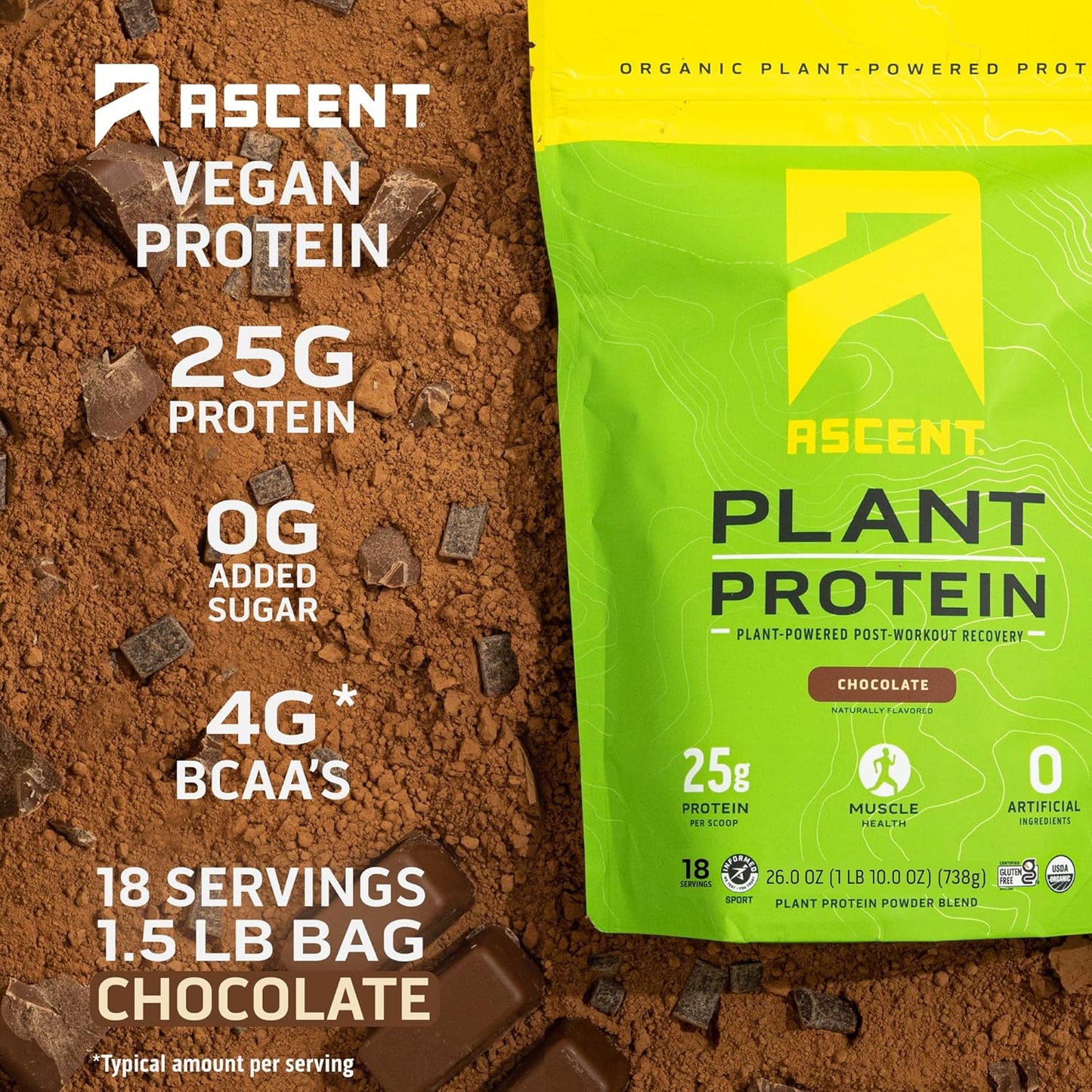 4 lb Ascent Chocolate Peanut Butter Whey + Plant Protein Powder - 18 Servings