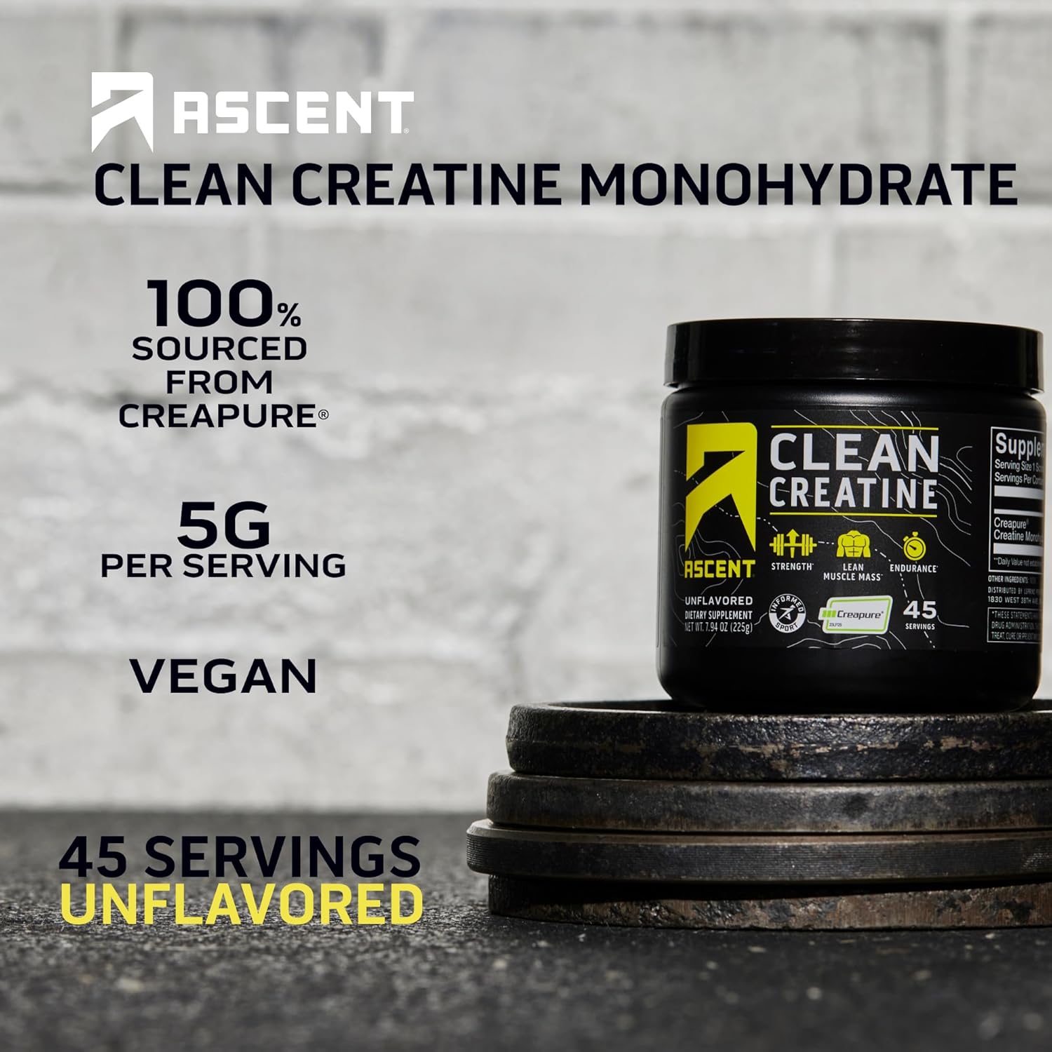 4 lb Chocolate Whey Protein Powder & 45 Servings Unflavored Creatine Monohydrate Powder - Ascent 100% Pure Blend