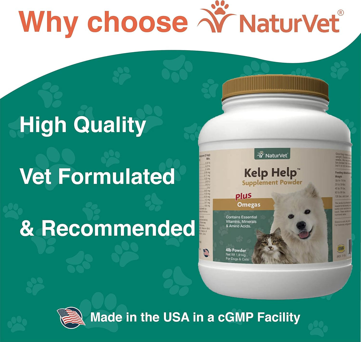 4 lb NaturVet Kelp Help Powder for Pets - Natural Supplement for Healthy Skin and Coat