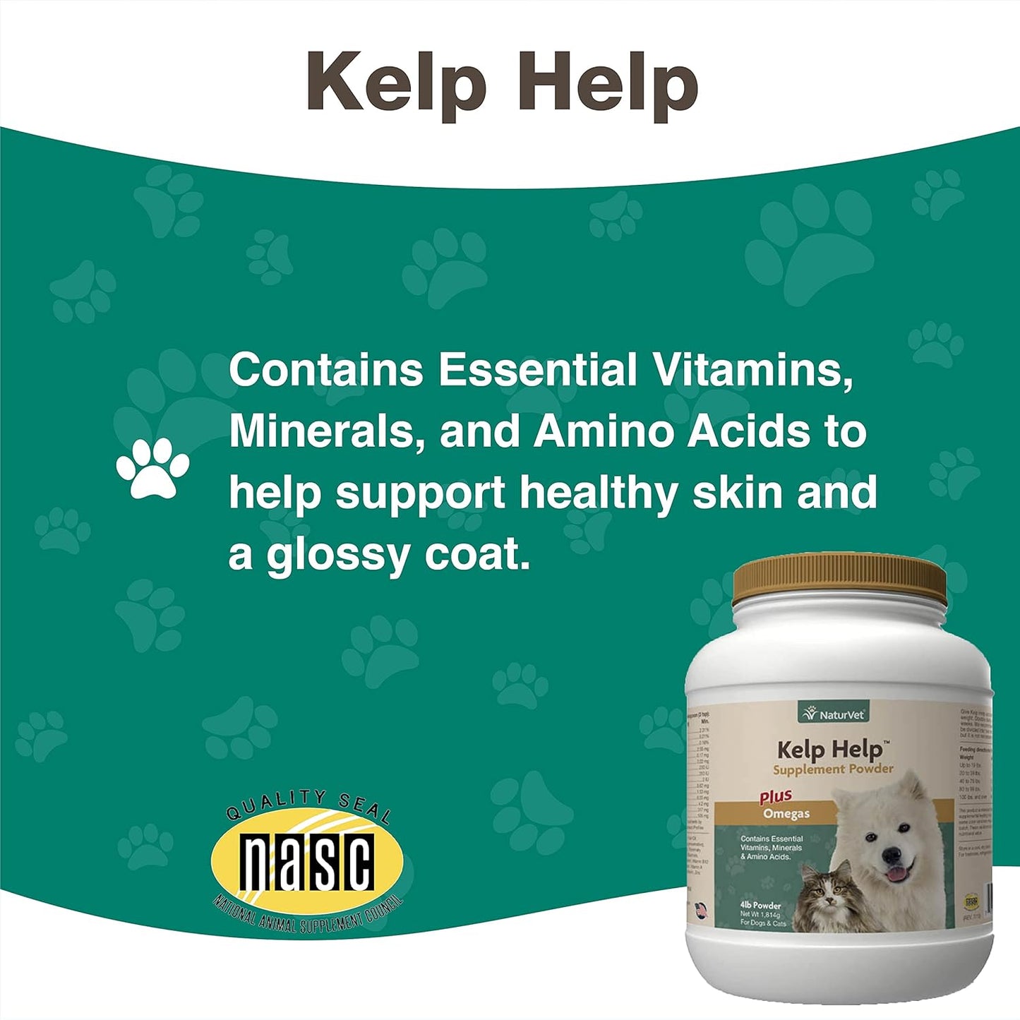 4 lb NaturVet Kelp Help Powder for Pets - Natural Supplement for Healthy Skin and Coat
