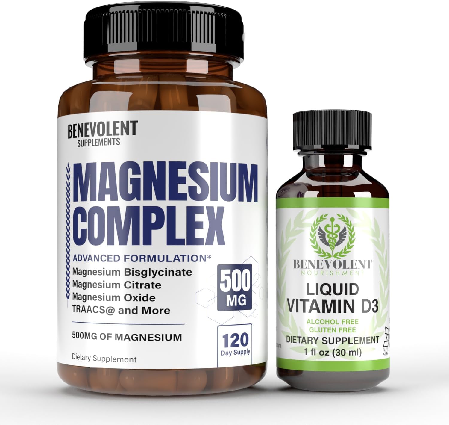 4 Month Supply Magnesium Complex Bundle with 5 Top Forms & Liquid Vitamin D3 - 500mg Magnesium Glycinate, Oxide, Taurate, Chelate, Citrate for Sleep & Immune Support
