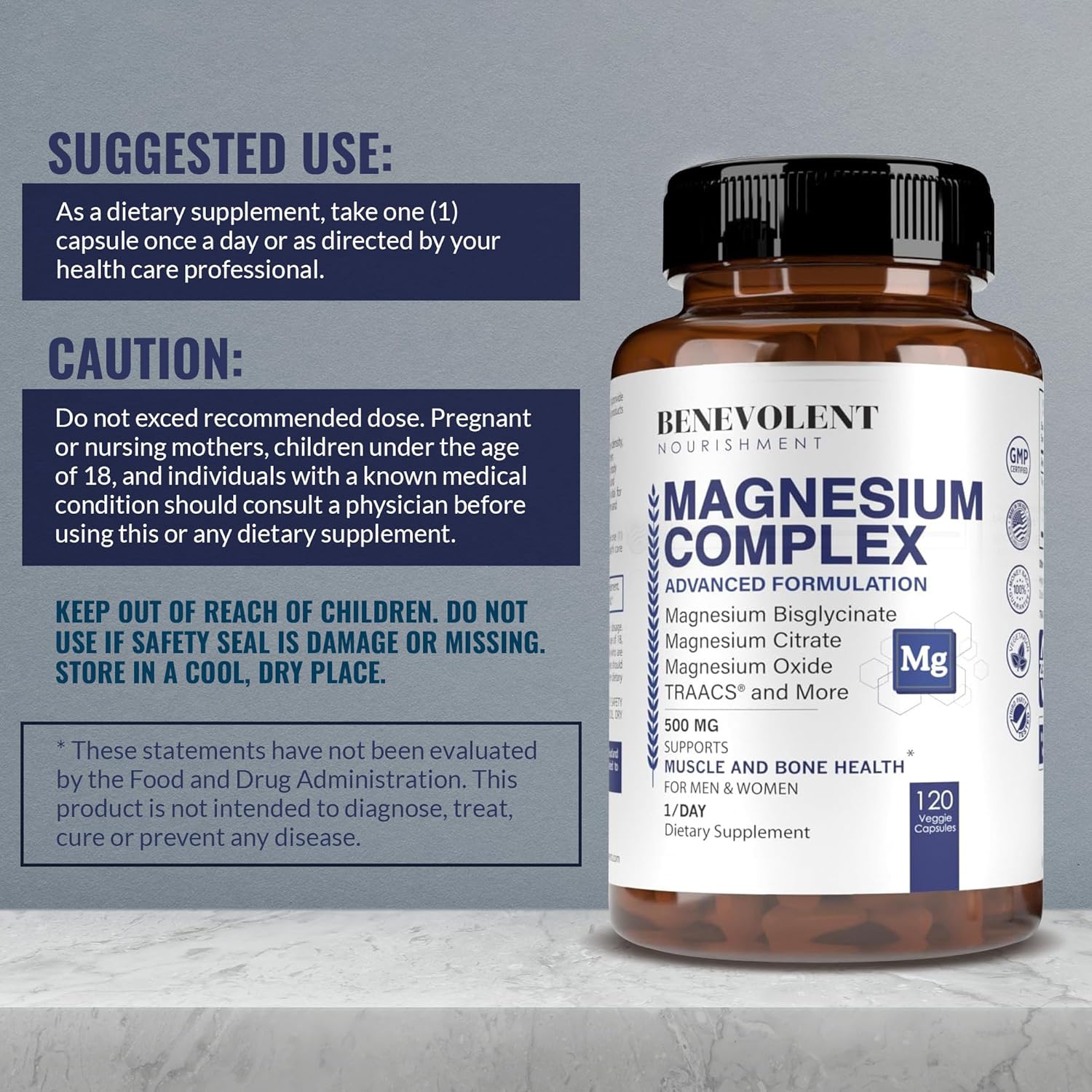 4 Month Supply Magnesium Complex Bundle with 5 Top Forms & Liquid Vitamin D3 - 500mg Magnesium Glycinate, Oxide, Taurate, Chelate, Citrate for Sleep & Immune Support