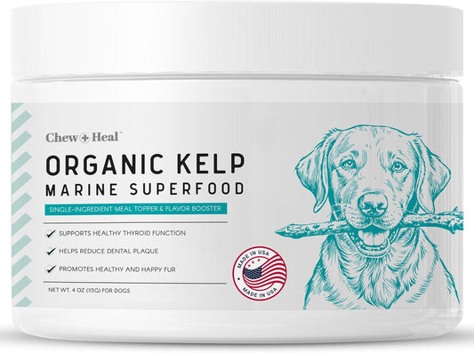4 oz Chew + Heal Labs Kelp Powder Granules for Dogs with 5cc Spoon - Supports Thyroid, Dental, and Skin Health - USA Made
