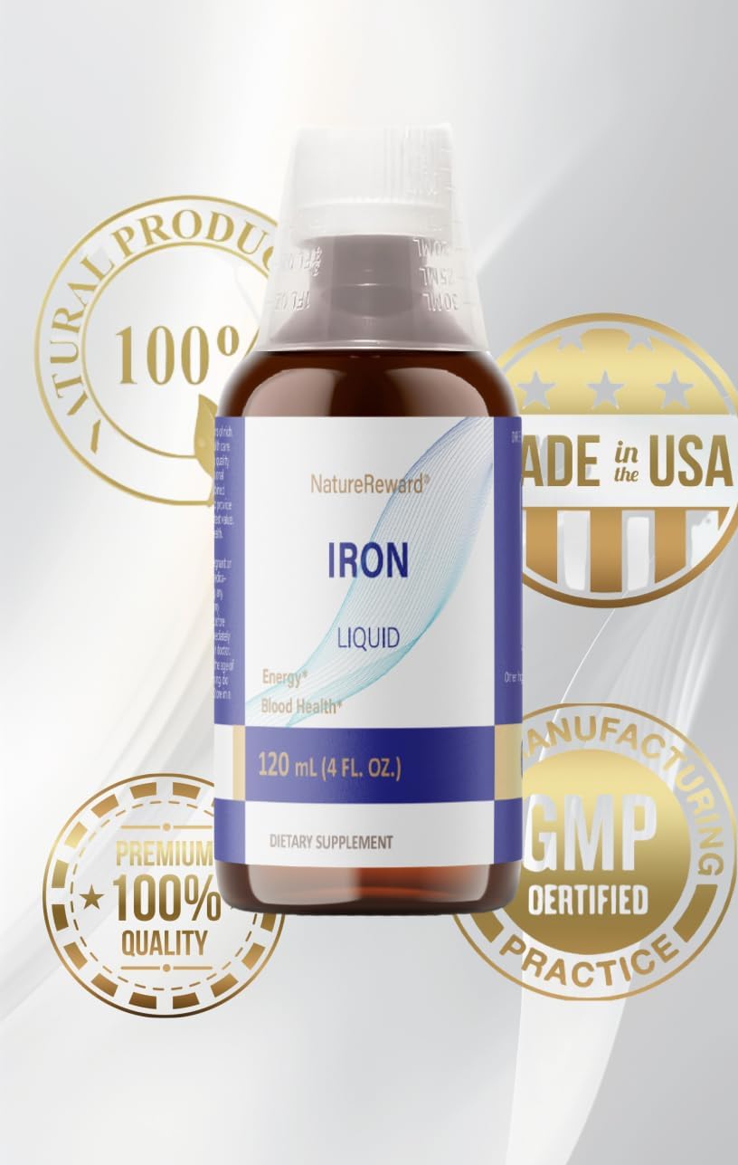 4 oz Liquid Iron Supplement - 125mg Iron per 2mL Dose, 60 Servings - Vegan & Gluten Free