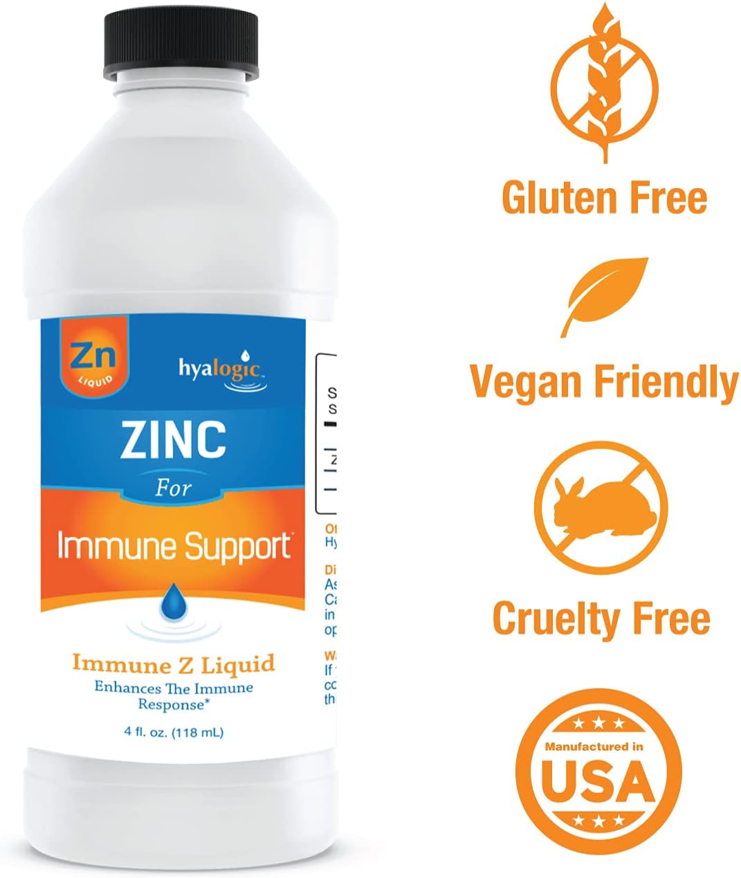 4 Oz Liquid Zinc Supplement with Hyaluronic Acid for Immune Support - Daily Mineral Boost for Hydration - Gluten Free, Cruelty Free - Men and Women's Immune Zinc Liquid