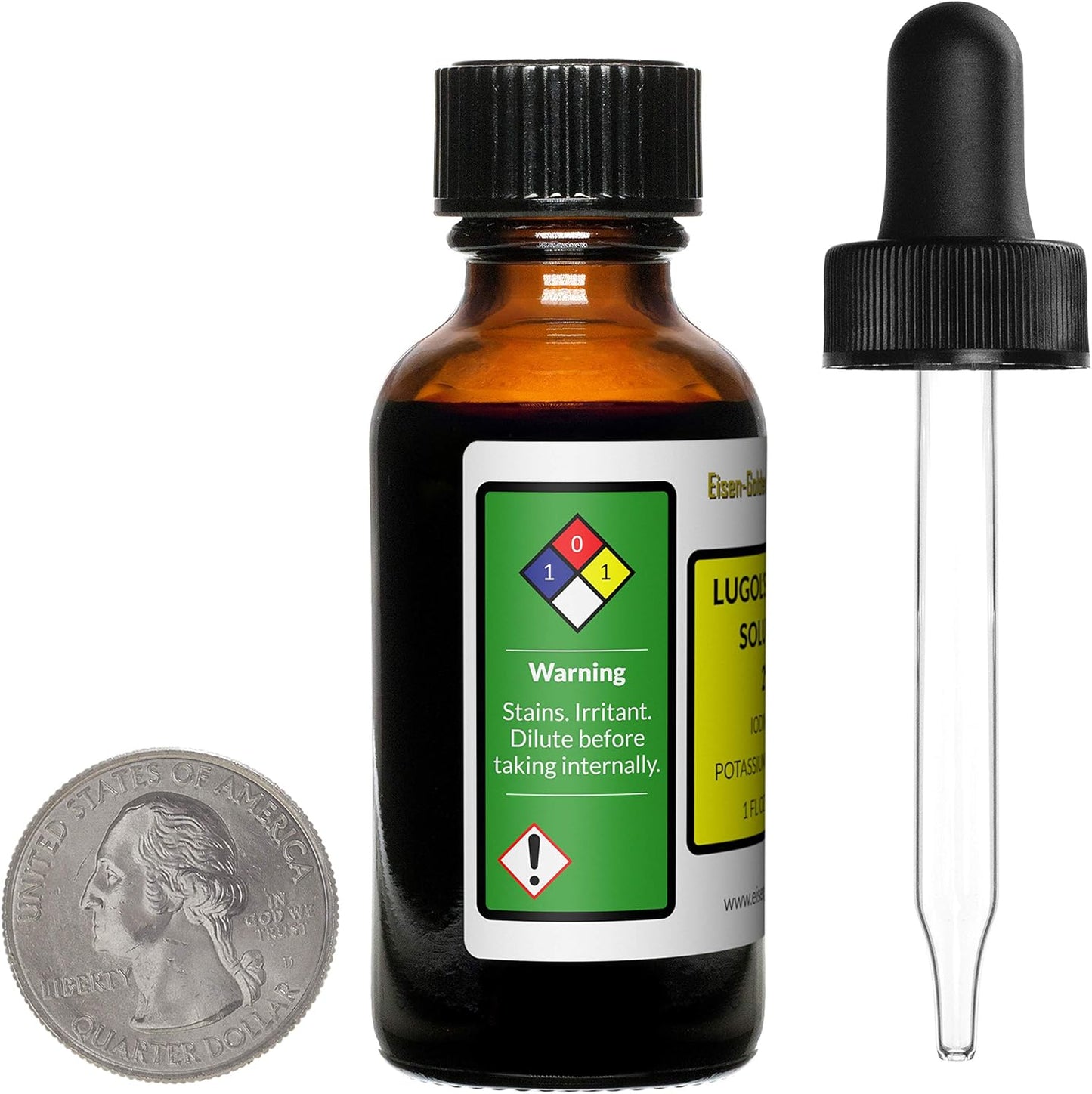 4 Oz Lugol's Iodine Solution - 2% Concentration - Four Amber Glass Bottles with Droppers - USA Made