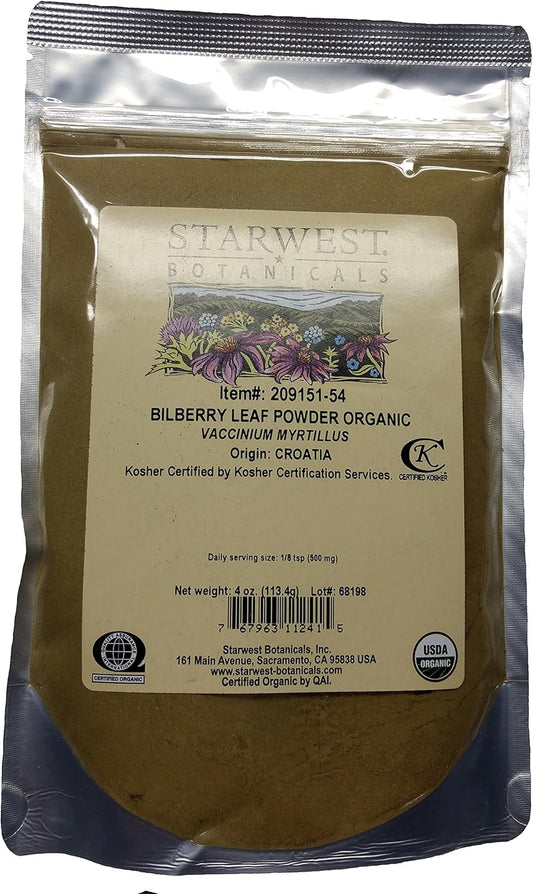 4 Oz Organic Bilberry Leaf Powder - High-Quality Product by Starwest Botanicals