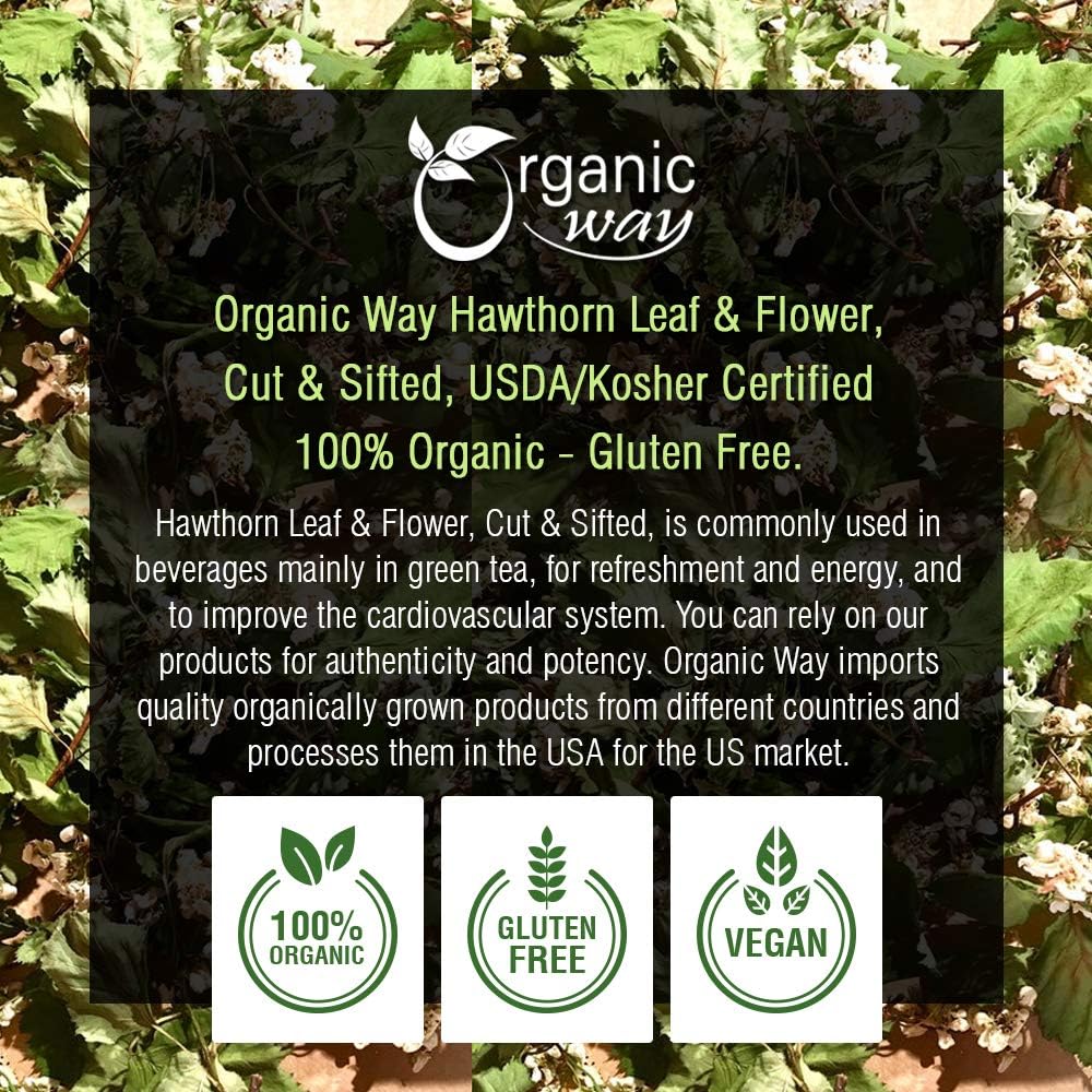 4 Oz Organic Hawthorn Leaf and Flower Cut & Sifted Herbal Tea - European Wild-Harvested, USDA & Kosher Certified - Non GMO & Gluten-Free from Albania