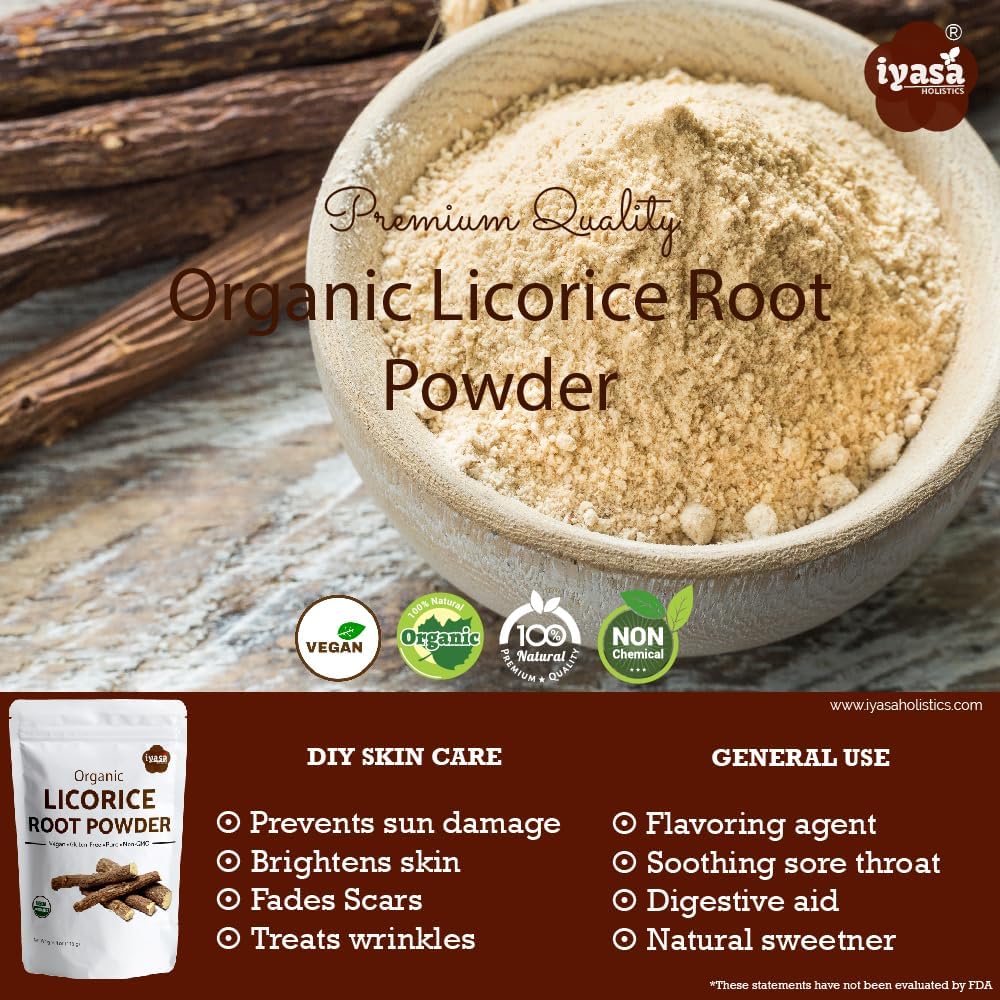 4 oz Organic Licorice Root Powder - Mulethi, Glycyrrhiza glabra - Natural Expectorant, Candy Flavoring Agent, Superfood