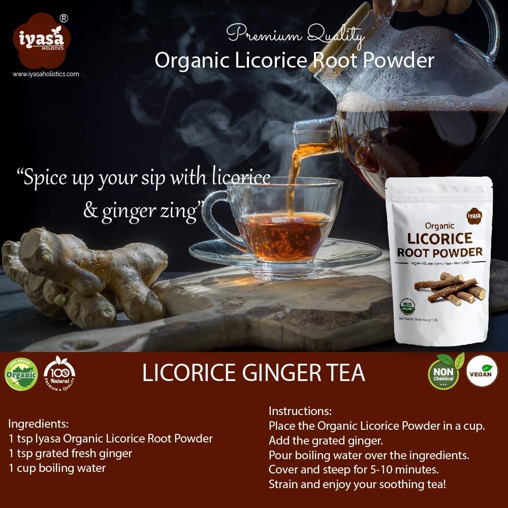 4 oz Organic Licorice Root Powder - Mulethi, Glycyrrhiza glabra - Natural Expectorant, Candy Flavoring Agent, Superfood