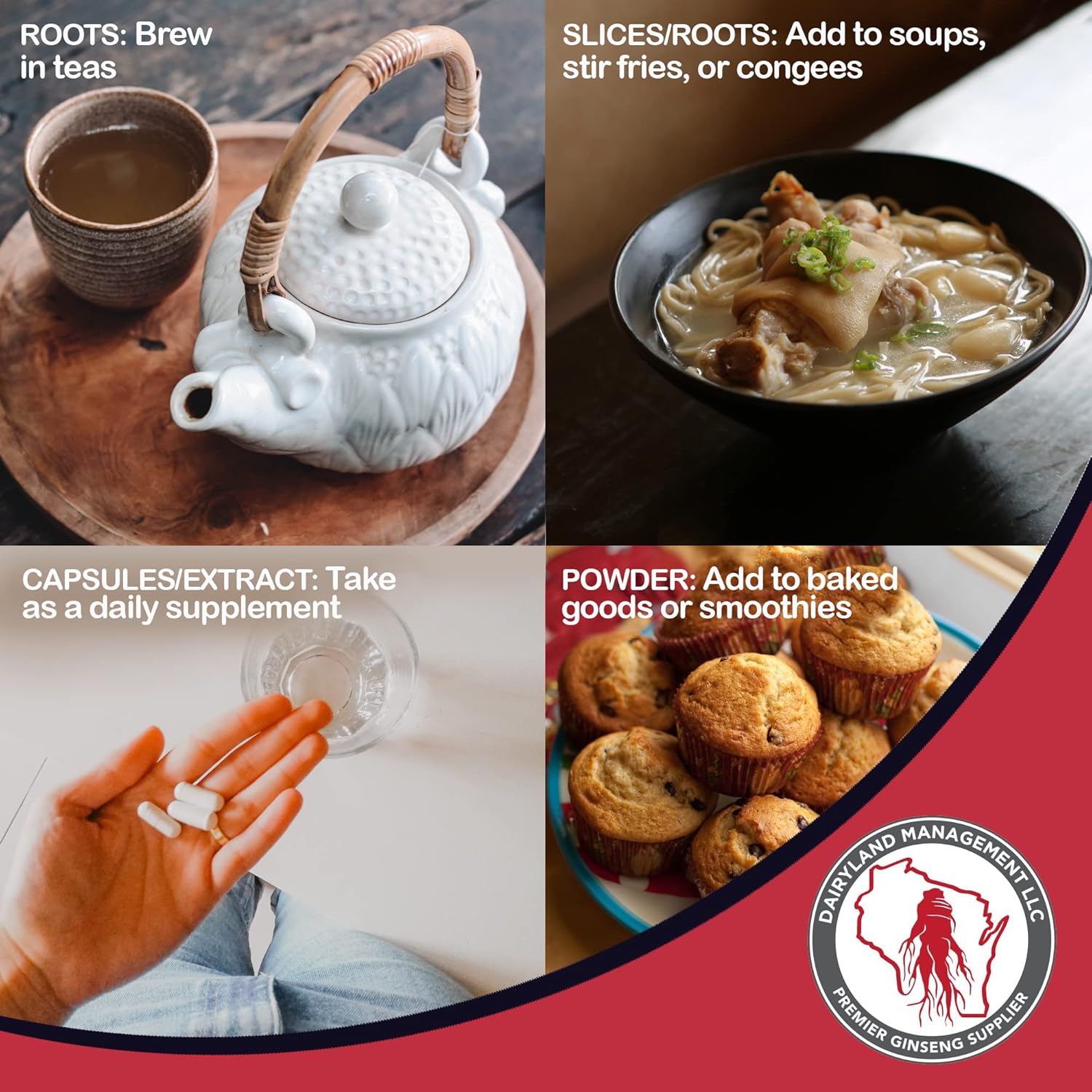 4 oz Pack of Dairyland American Ginseng Roots Prongs - Non-GMO, Gluten Free Wisconsin Ginseng for Soup, Tea, Congee - Herbal Supplement by Dairyland Management LLC