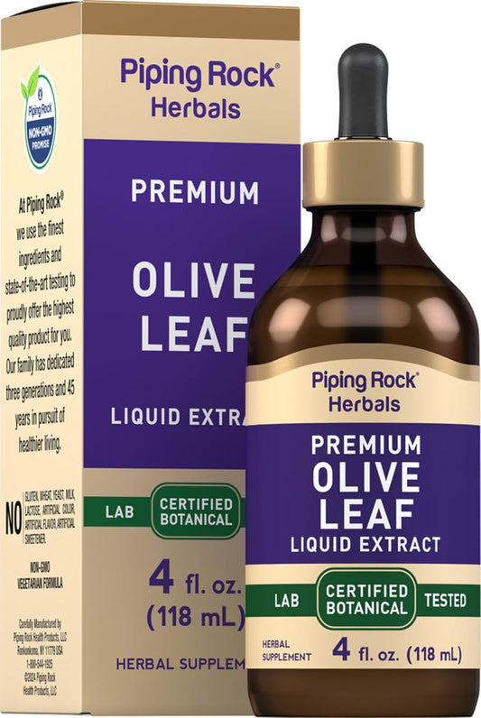 4 oz Piping Rock Olive Leaf Extract Liquid Drops - Alcohol-Free Tincture, Vegetarian, Non-GMO, Gluten-Free