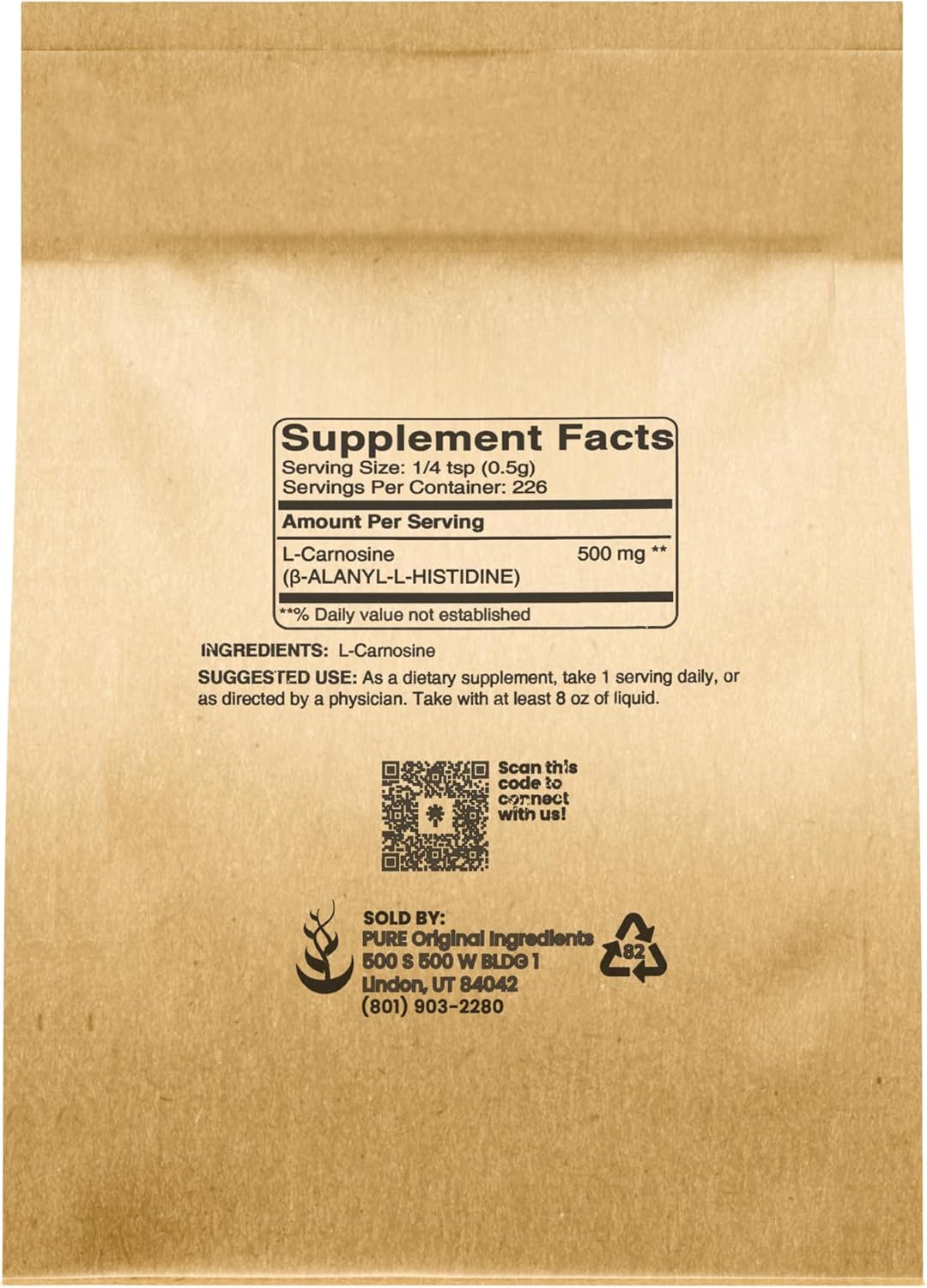 4 oz Pure Original L-Carnosine Powder - Lab-Verified Dietary Supplement with No Additives