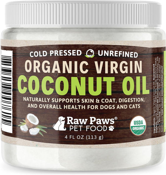 4-oz Raw Paws Organic Coconut Oil for Dogs & Cats - Natural Allergy Relief, Immune & Digestive Support, Hairball Relief