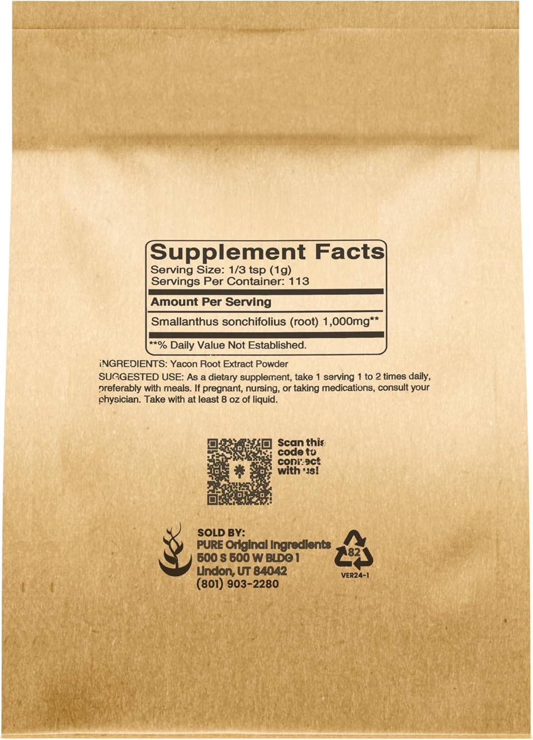 4 oz Yacon Root Extract Powder - 100% Pure Ingredients, No Fillers or Additives - Herbal Supplement