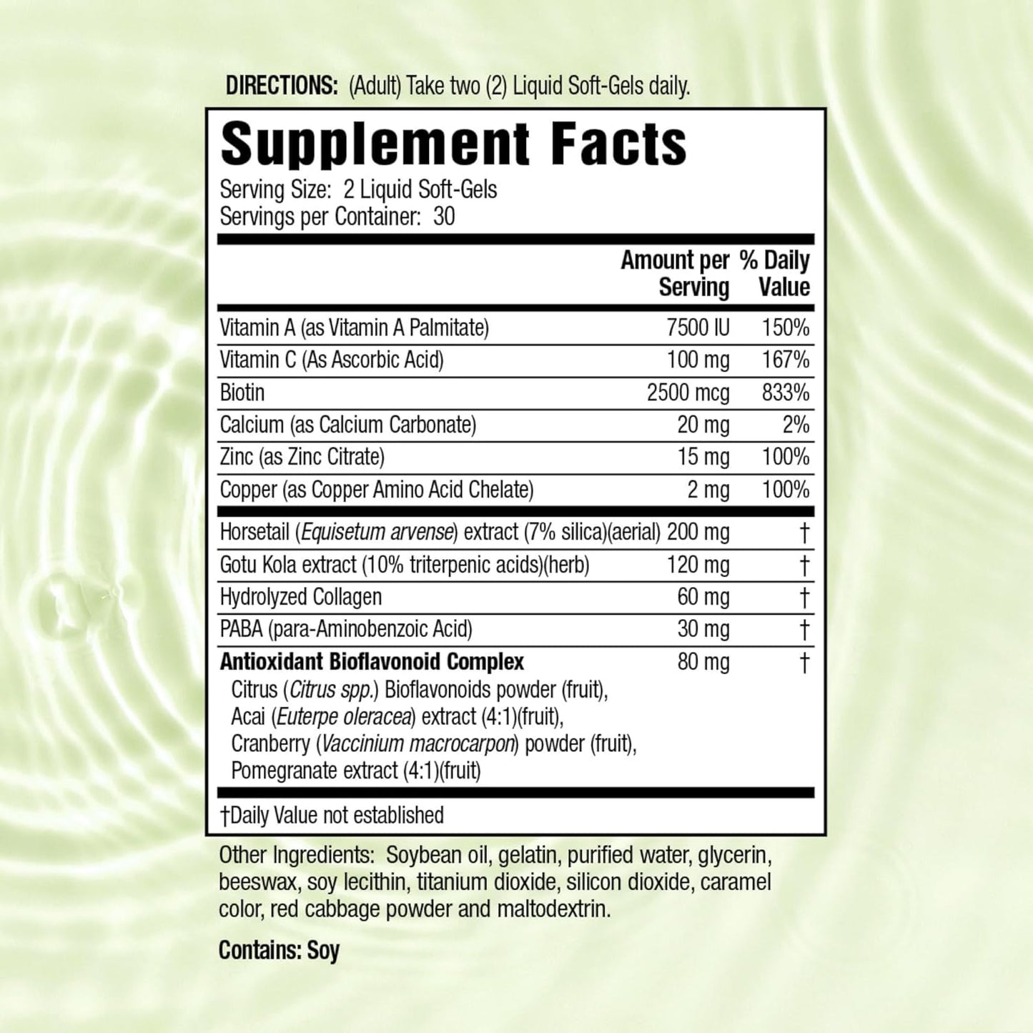 4-Pack Applied Nutrition Longer Stronger Hair & Nails Liquid Soft-Gels with Biotin, Silica & Collagen - 30 Servings Each