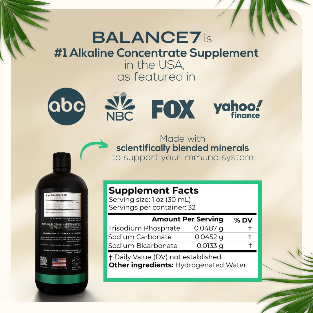 4-Pack Balance 7 Alkaline Concentrate - 11+ pH Alkalizer & Booster - Drinking Water Enhancer (4 x 32 fl oz)