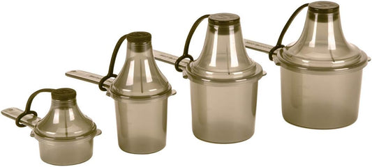 4-Pack Black Scoopie Supplement Container Set for Workout Powder and Protein, Spill-Proof Dispenser with Funnel System