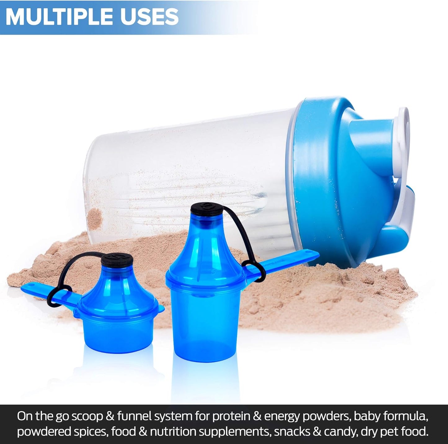 4-Pack Black Scoopie Supplement Container Set for Workout Powder and Protein, Spill-Proof Dispenser with Funnel System