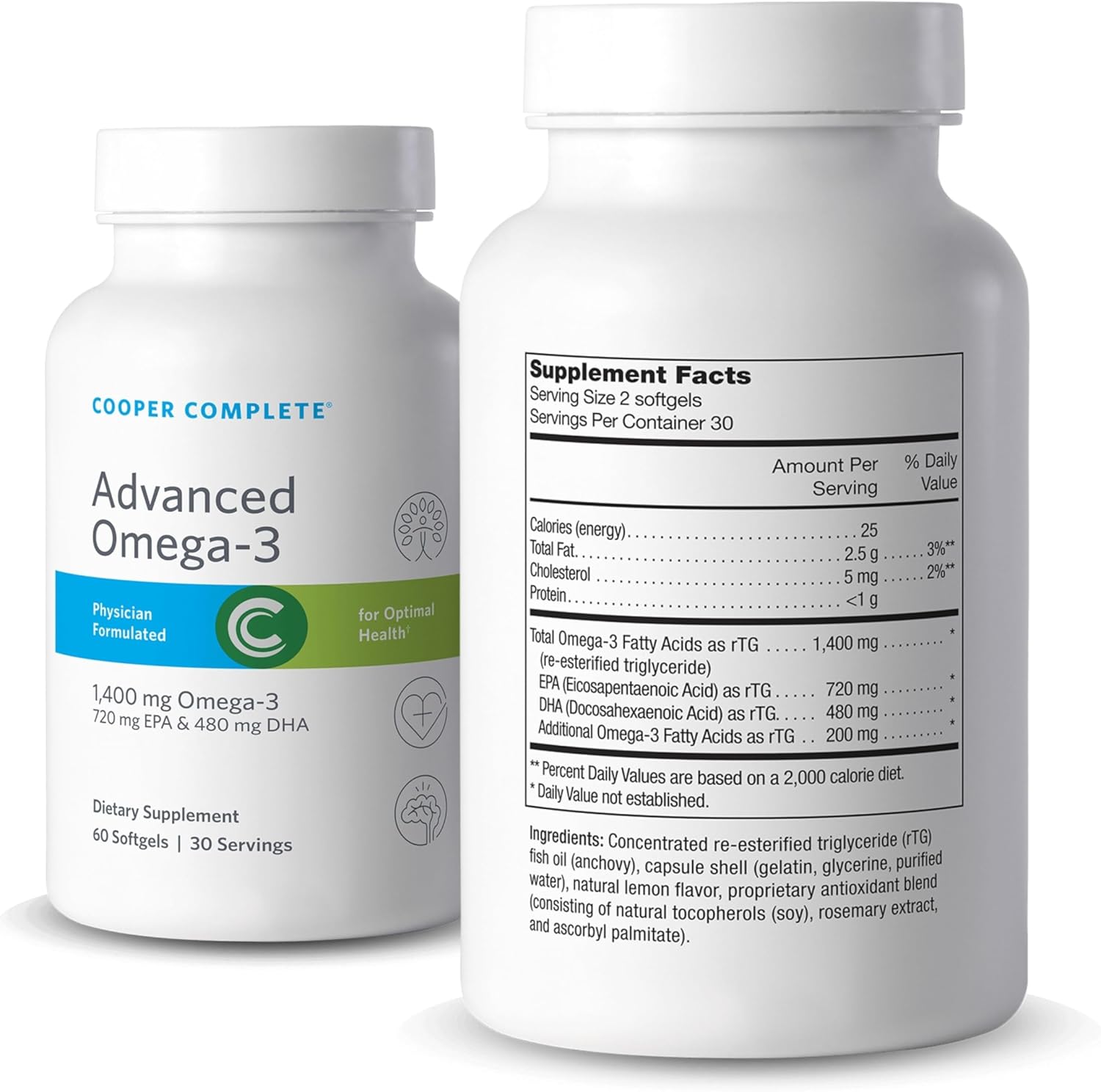 4 Pack Cooper Complete Advanced Omega 3 Fish Oil Supplement - 60 Softgels, 1400mg EPA + DHA Omega-3 Fatty Acids