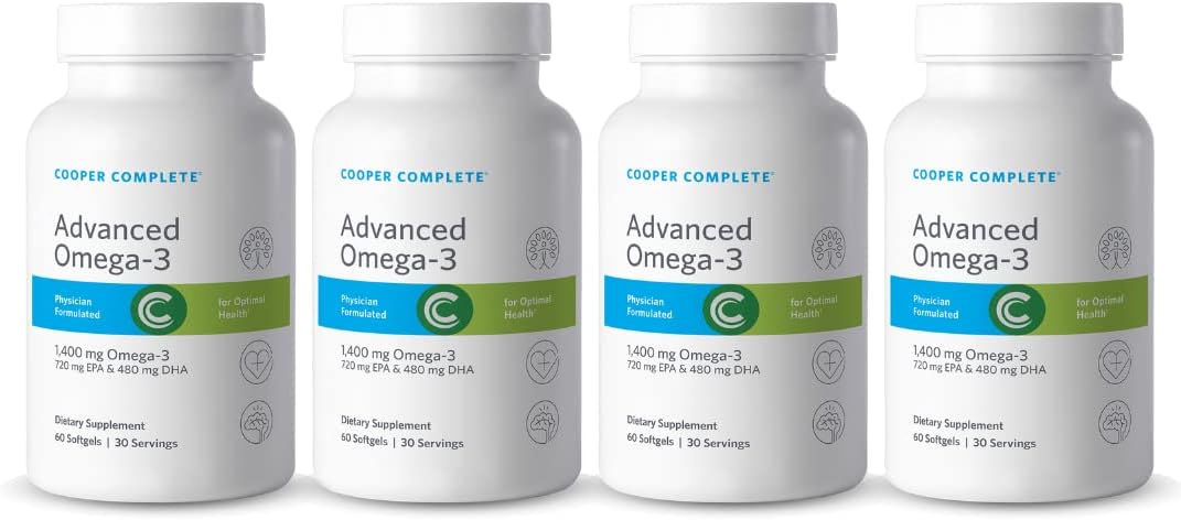 4 Pack Cooper Complete Advanced Omega 3 Fish Oil Supplement - 60 Softgels, 1400mg EPA + DHA Omega-3 Fatty Acids
