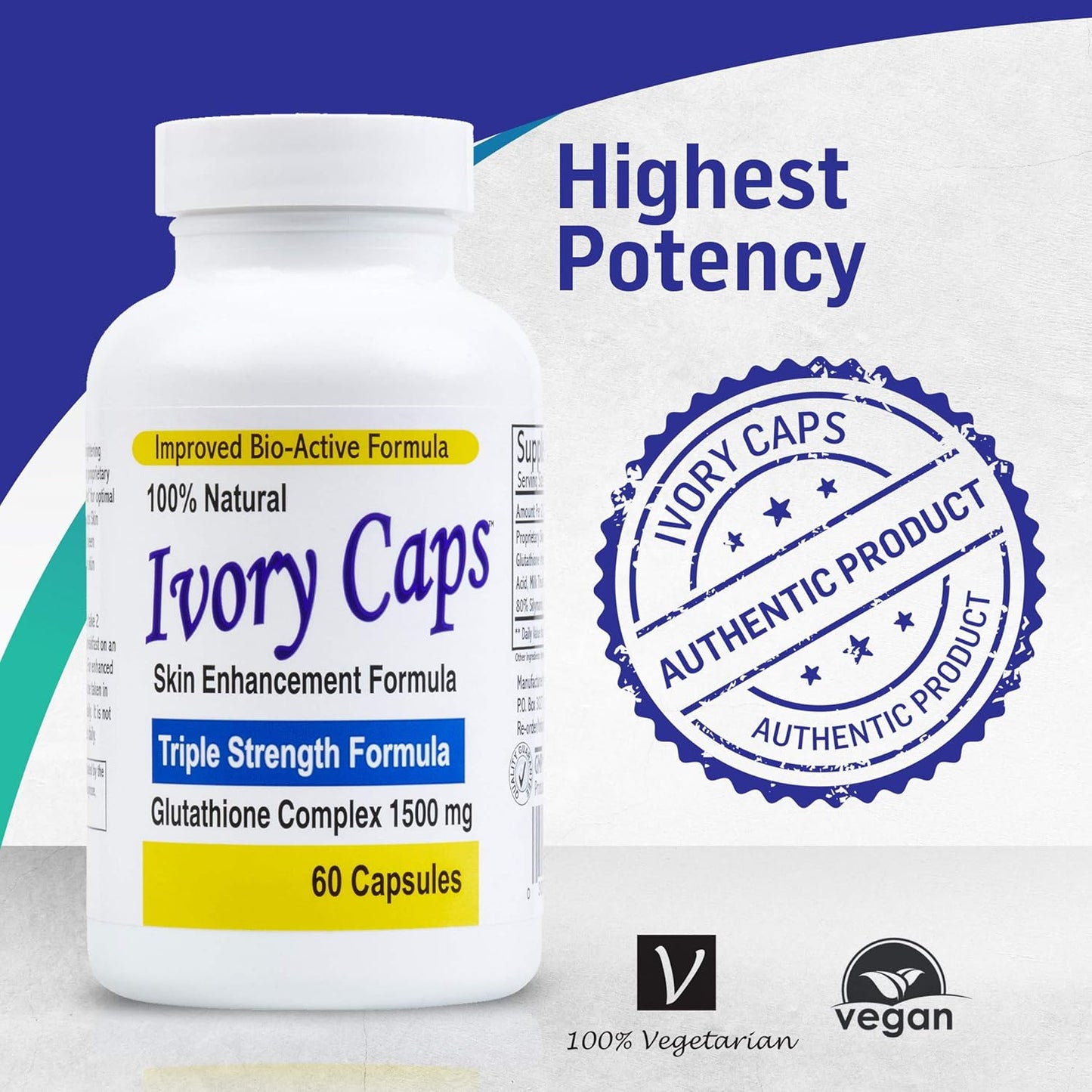 4-Pack Ivory Caps Maximum Potency 1500 mg Glutathione Skin Whitening Complex
