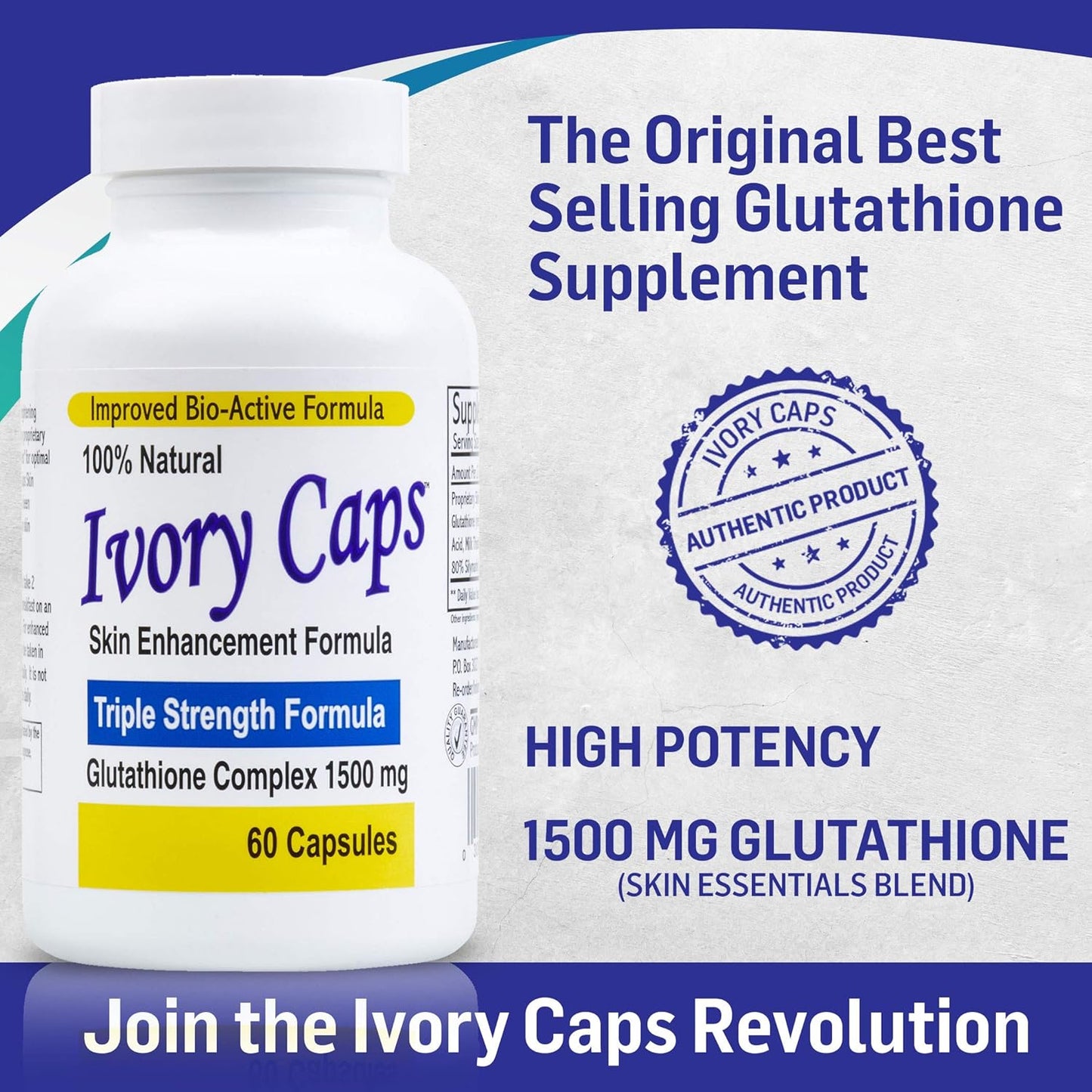 4-Pack Ivory Caps Maximum Potency 1500 mg Glutathione Skin Whitening Complex