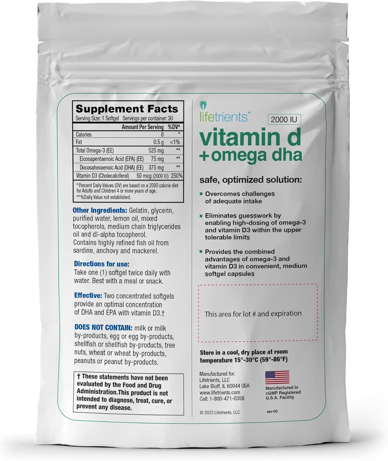 4-Pack Lifetrients Premium Omega-3 Fish Oil & Vitamin D3 Softgel Capsules - Zesty Lemon Flavor - Made in USA - Heart & Brain Health Support for Women and Men
