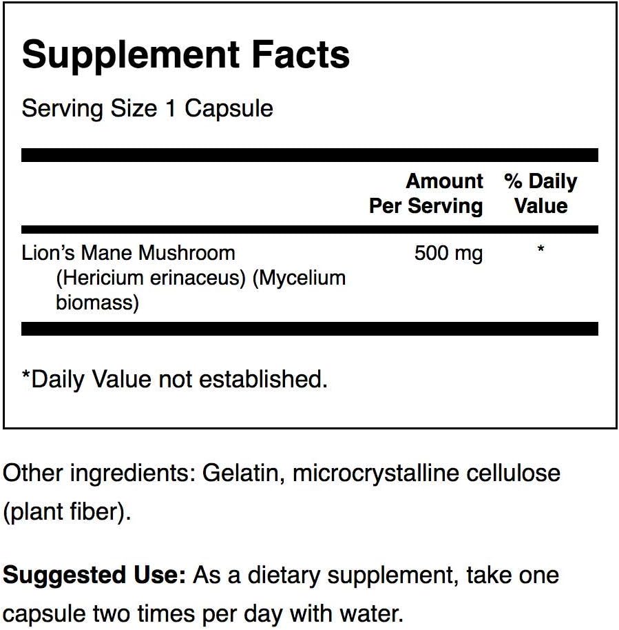 4 Pack Lion's Mane Mushroom Capsules - 500mg, 60 Capsules Each - Herbal Supplement for Cognitive Function
