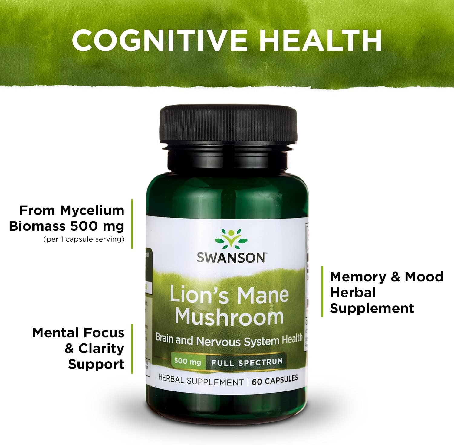 4 Pack Lion's Mane Mushroom Capsules - 500mg, 60 Capsules Each - Herbal Supplement for Cognitive Function