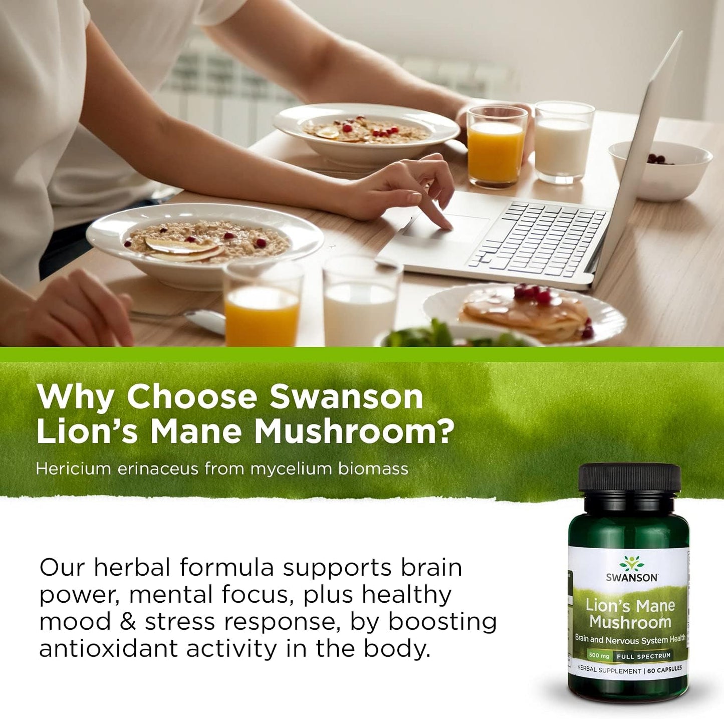 4 Pack Lion's Mane Mushroom Capsules - 500mg, 60 Capsules Each - Herbal Supplement for Cognitive Function