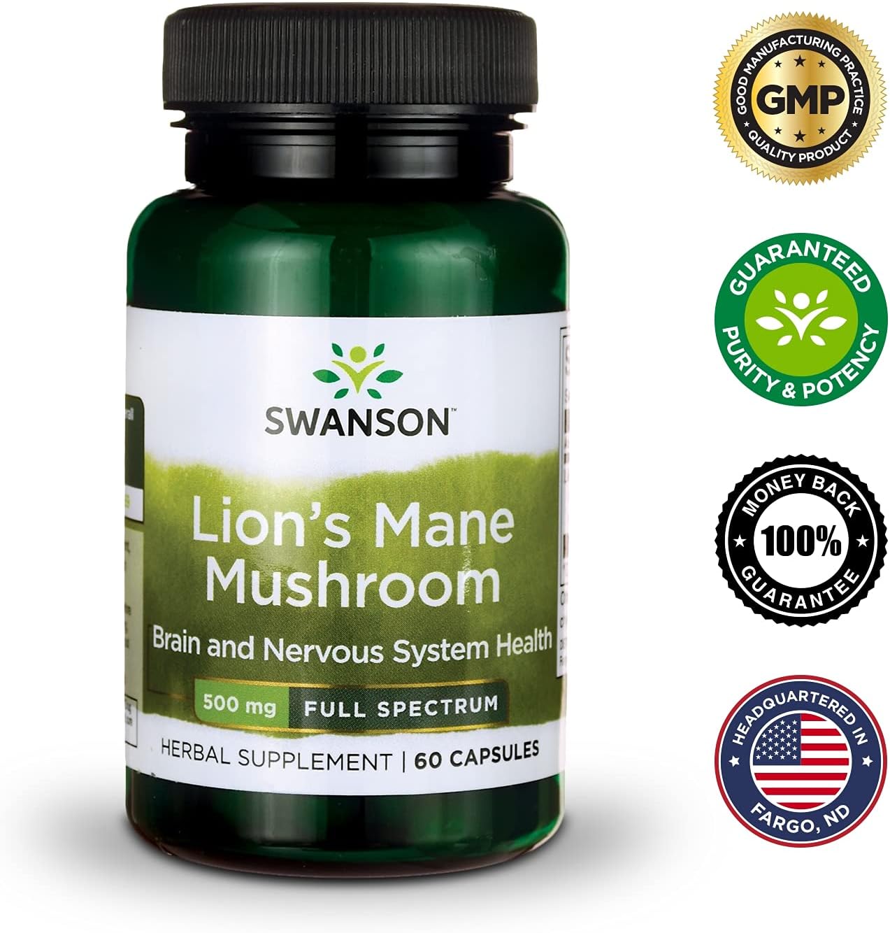 4 Pack Lion's Mane Mushroom Capsules - 500mg, 60 Capsules Each - Herbal Supplement for Cognitive Function