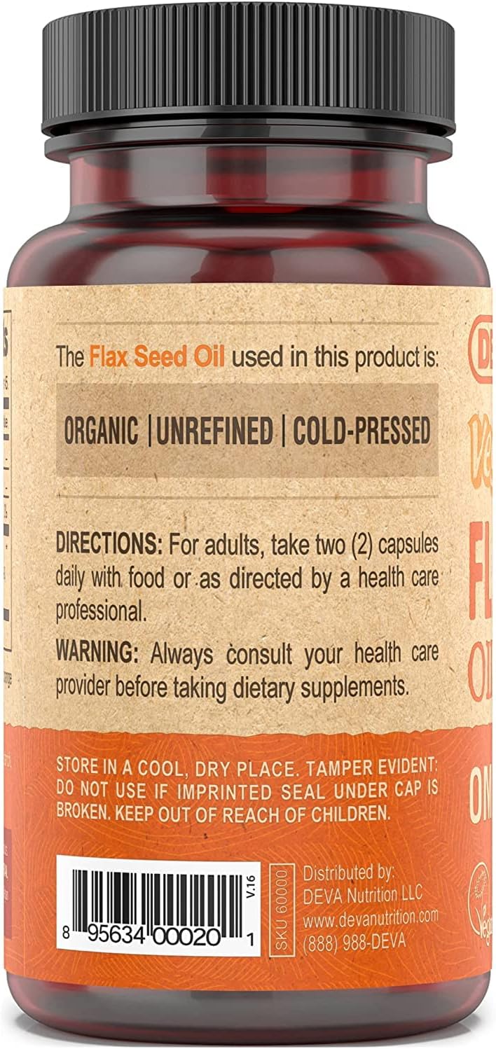 4 Pack of Deva Vegan Vitamins Flax Seed Oil, 500 MG, 90 Vcaps - Vegan Omega-3 Supplement