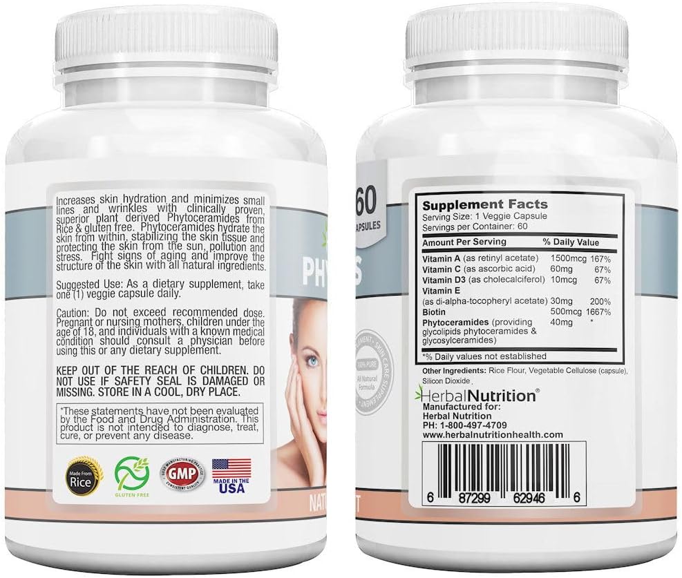 4 Pack of Herbal Nutrition Phytoceramides with Rice, Biotin, Vitamin A, C, D, and E - 40mg