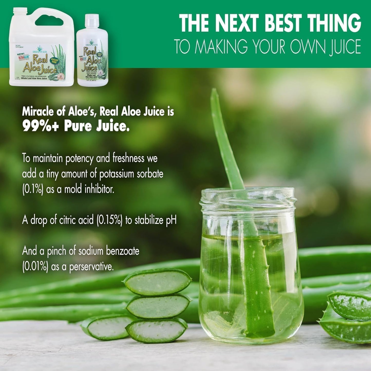 4-Pack of Miracle of Aloe Real Aloe Vera Juice, 1 Quart Each, Whole Leaf, Pure & Filtered, Certified for Purity